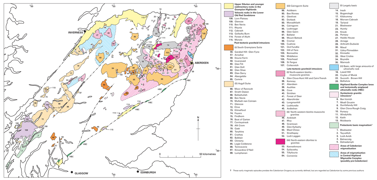 Pre-tectonic basic magmatism, Caledonian magmatism, Grampian Highlands ...